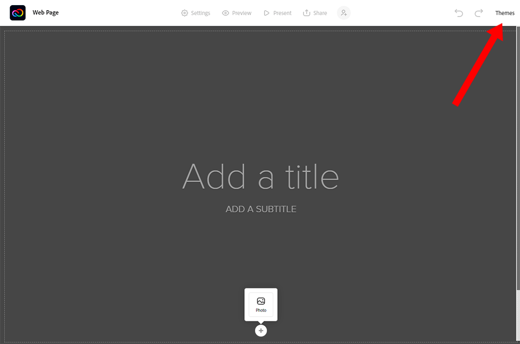 choose a theme to create web pages in adobe cc express