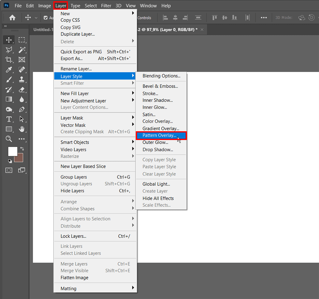 choose layer style to make pattern in photoshop