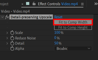 choose setting upscaling video effect