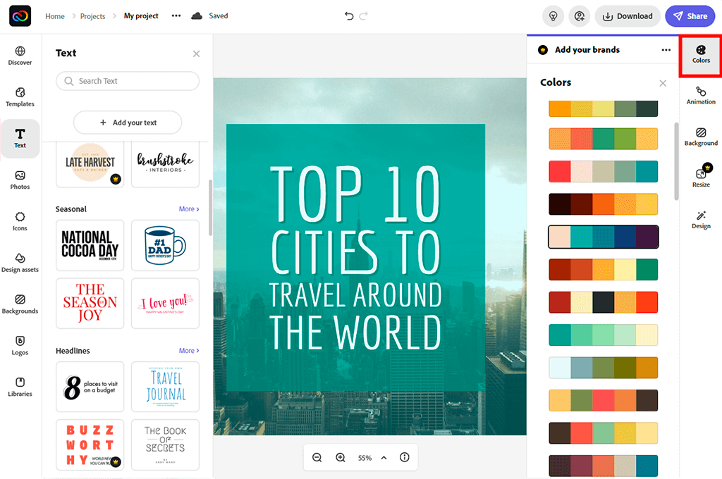 choose the best colors to create instagram post in adobe cc express