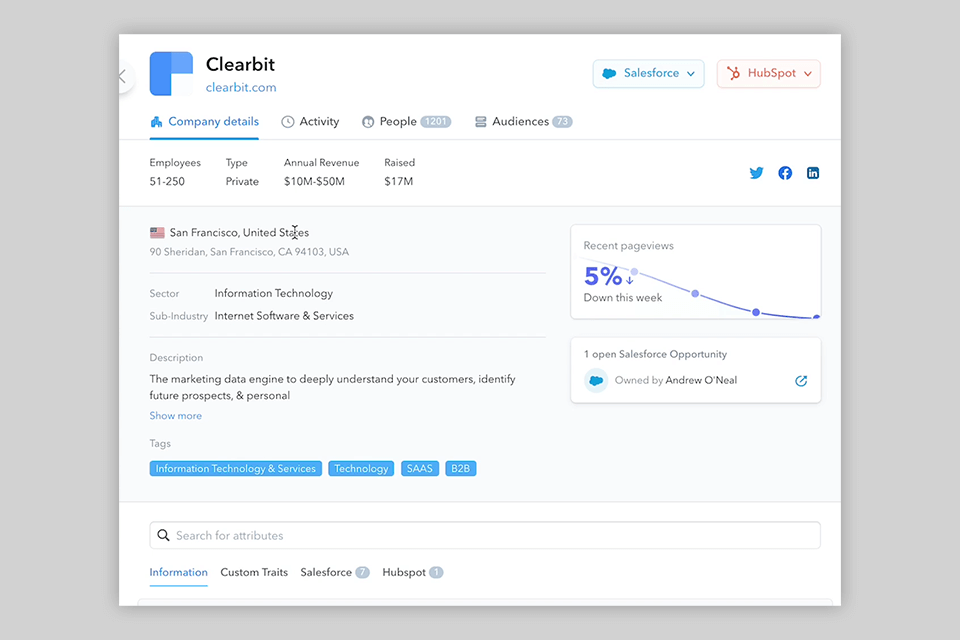 clearbit sales engagement platform interface