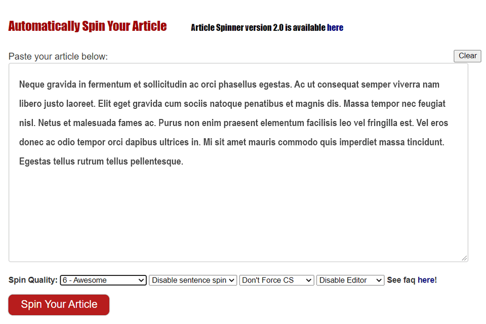 cleverspinner paraphrasing software interface