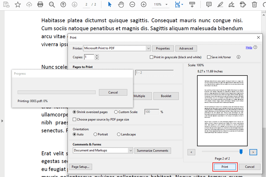 click print in adobe acrobat