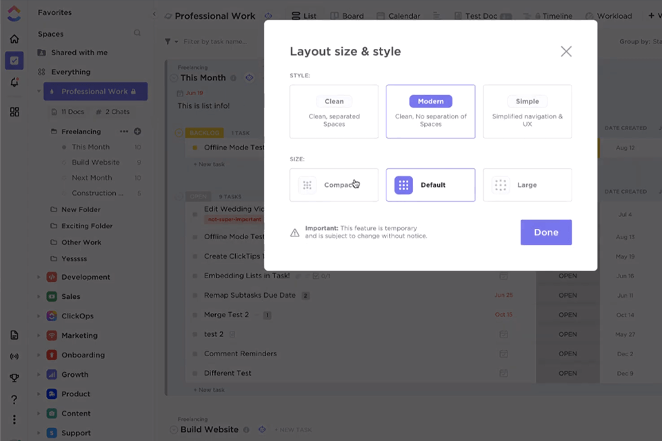 clickup free task management software interface