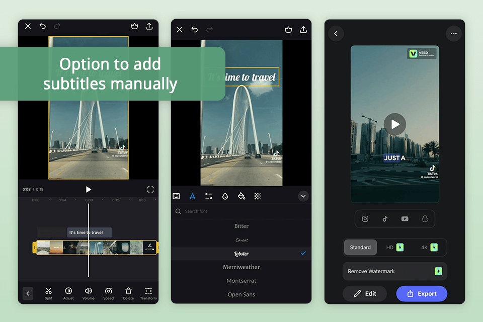 clideo app for video captions interface