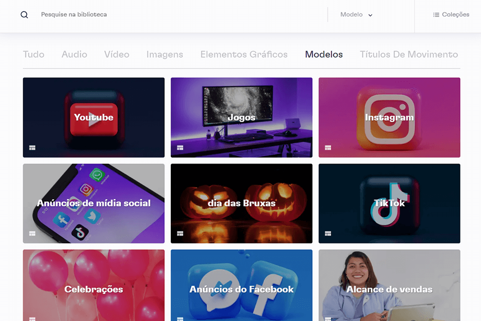 biblioteca de ações clipchamp