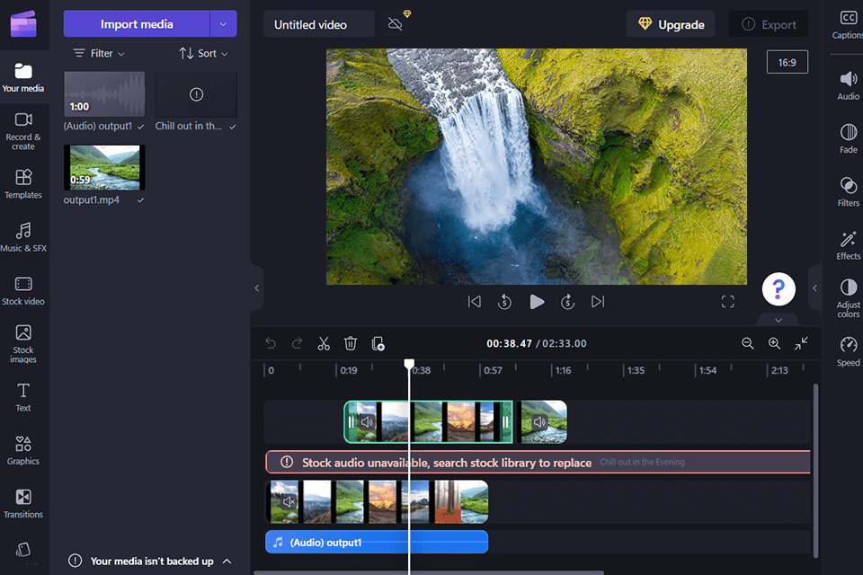 clipchamp interfaccia di taglio video