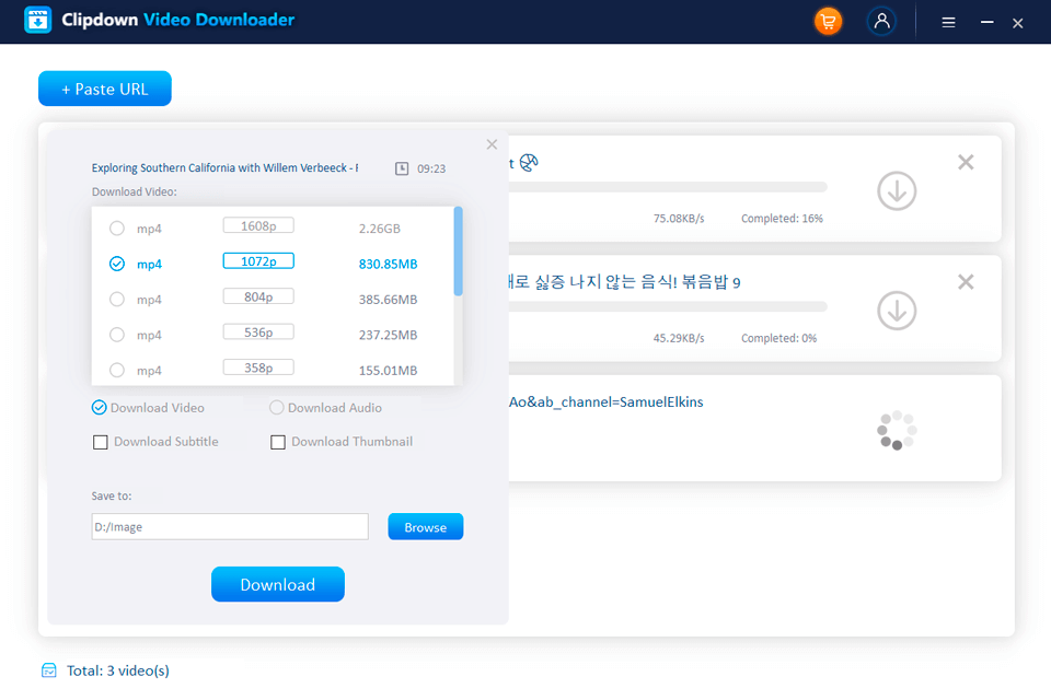 clipdown video downloader formats and resolutions