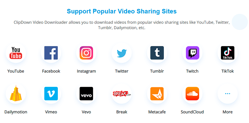 clipdown video downloader sites support