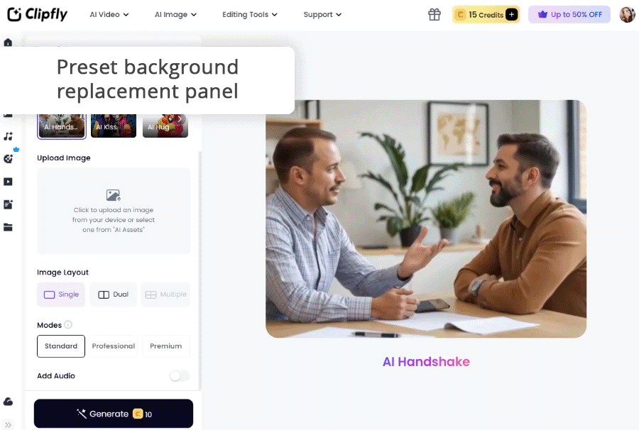 clipfly ai handshake video generator