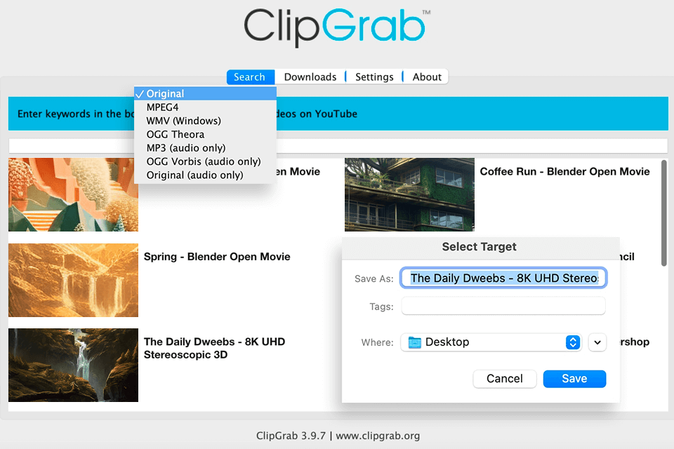 clipgrab free youtube downloader interface