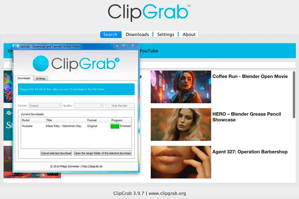 clipgrab free youtube to mp3 converter interface