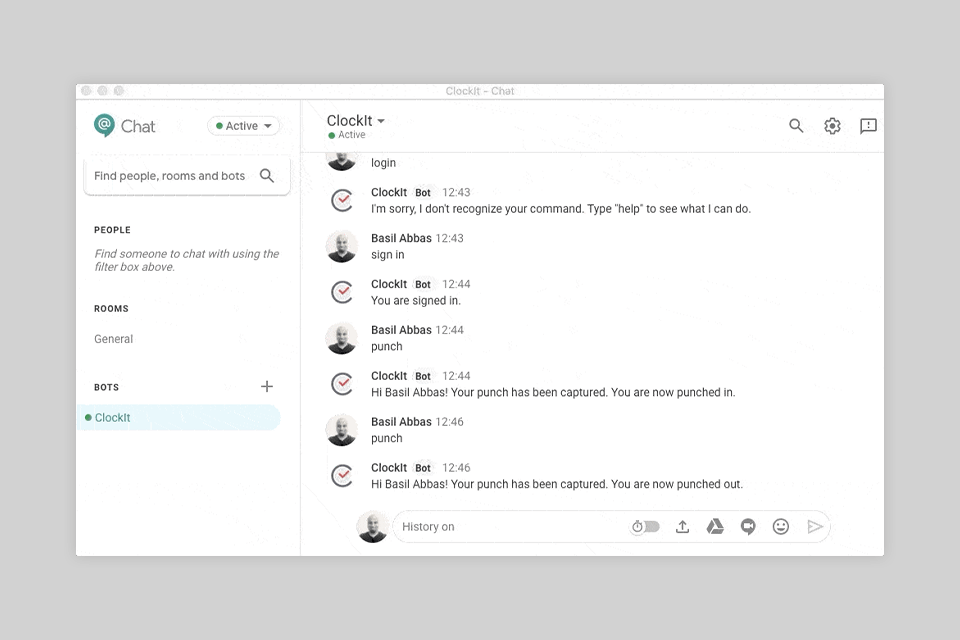 clockit integration with google chat and hr bot