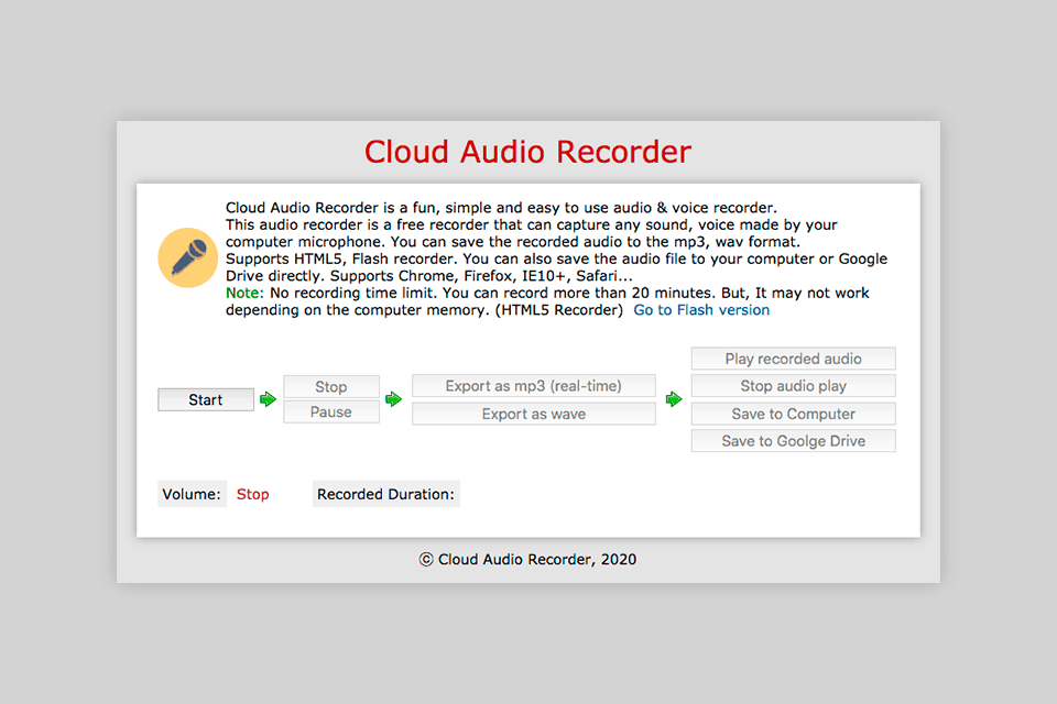 cloud audio chrome recorder interface