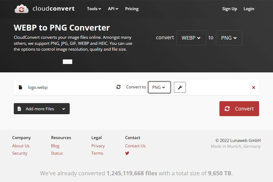 cloudconvert free webp to png converter interface