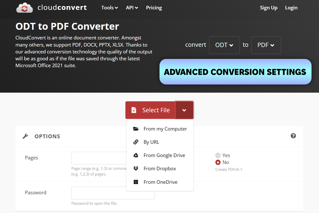 cloudconvert odt to pdf converter