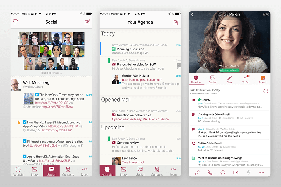 cloze contacts apps for iphone interface