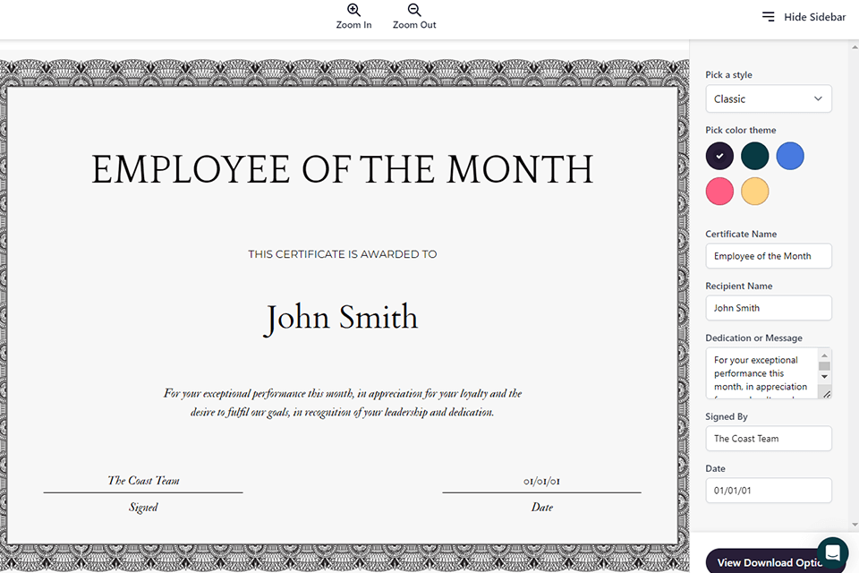 coast free certificate maker