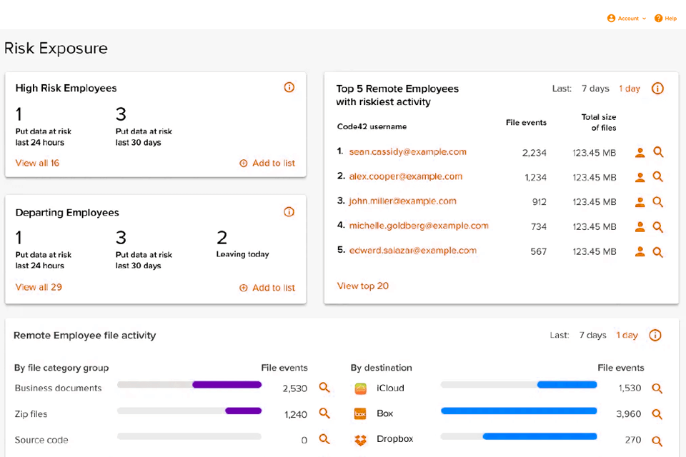 code42 data loss prevention software interface