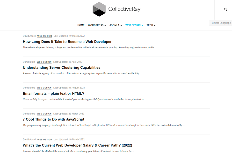 collectiveray web design blog interface