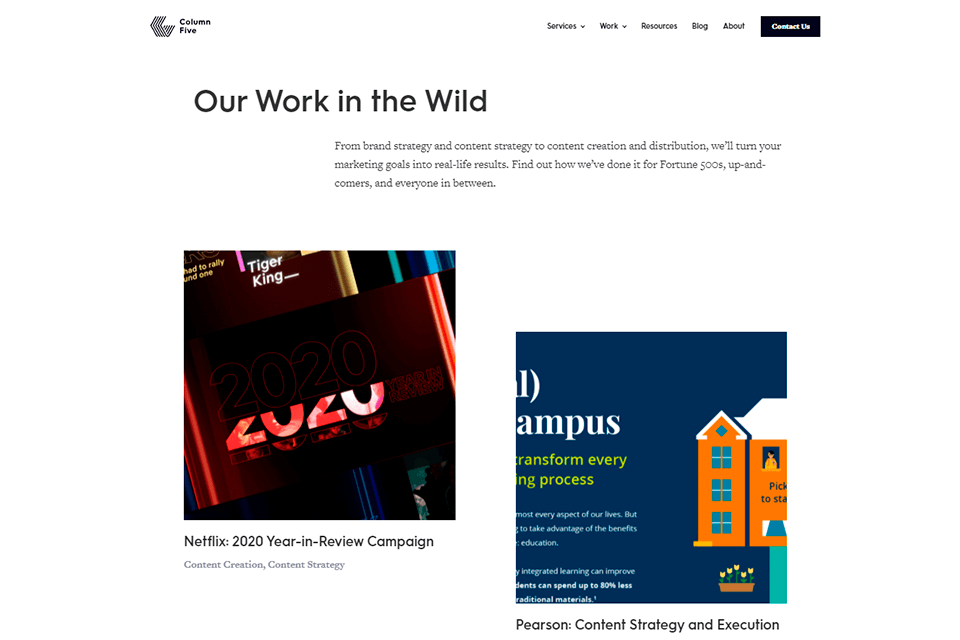 column five content marketing agency work