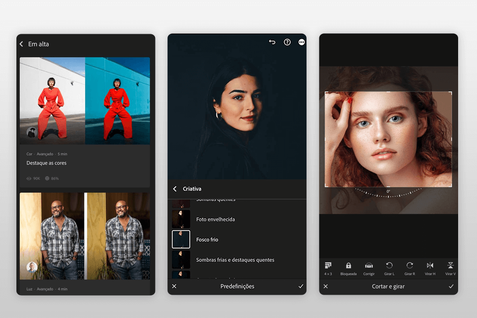 interface do adobe lightroom cc móvel