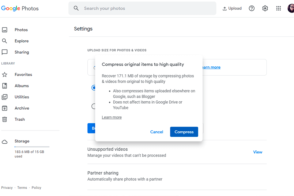 google photos tips compress image quality