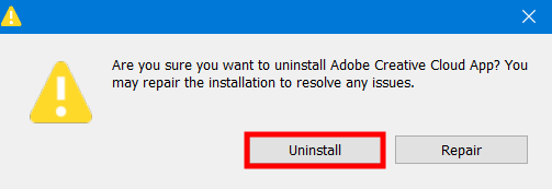 confirm the action to delete creative cloud