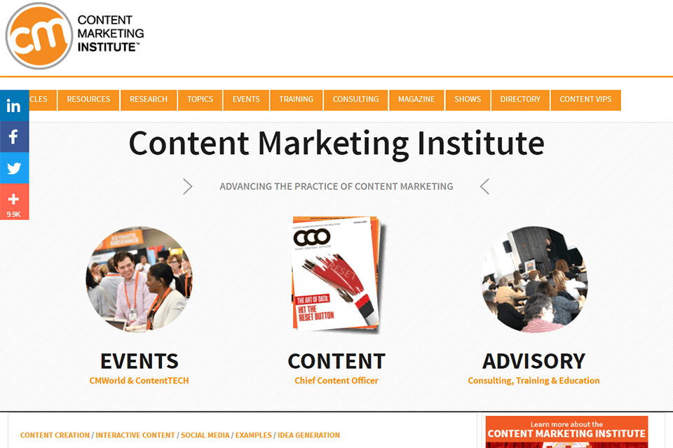 content marketing institute pazarlama enstitüsü dijital pazarlama blog arayüzü
