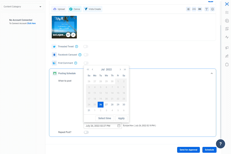 contentstudio platform calendar