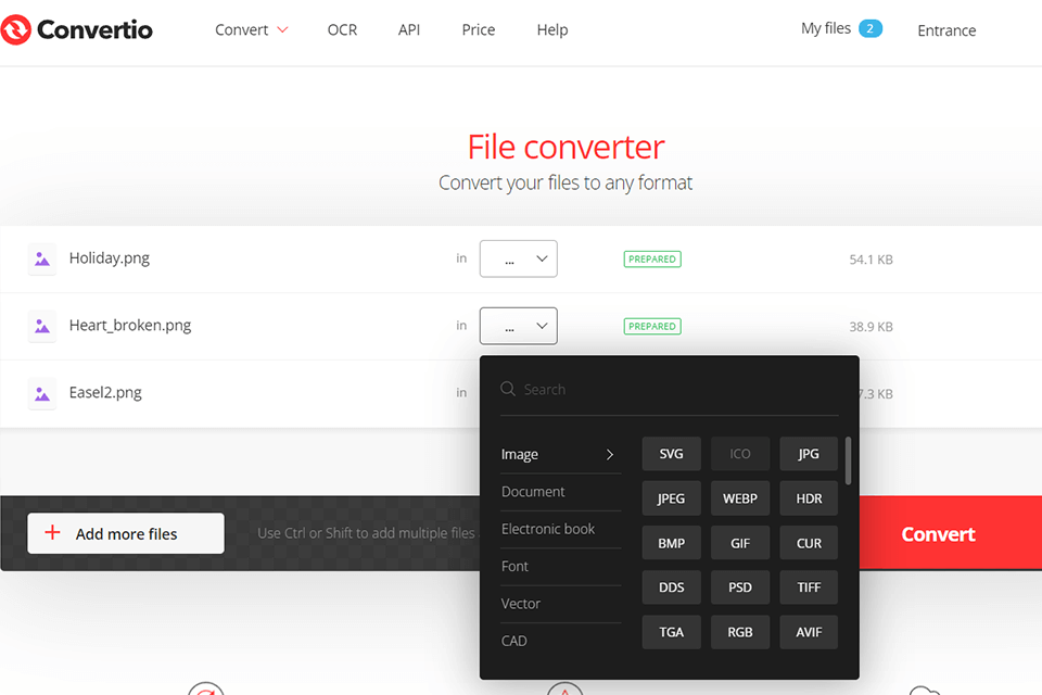 convertio png to ico converter interface