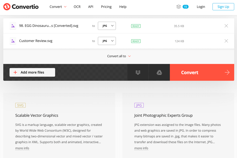convertio svg to jpg converter interface