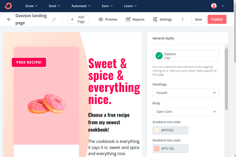 convertkit واجهة برنامج الرسائل الإخبارية