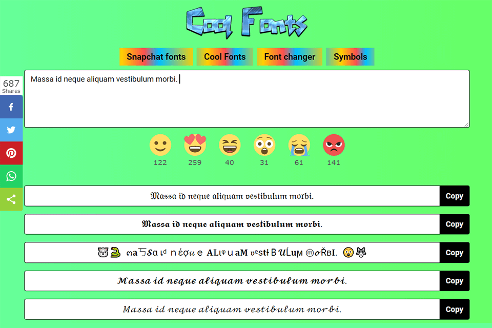 copy and paste fonts generator interface