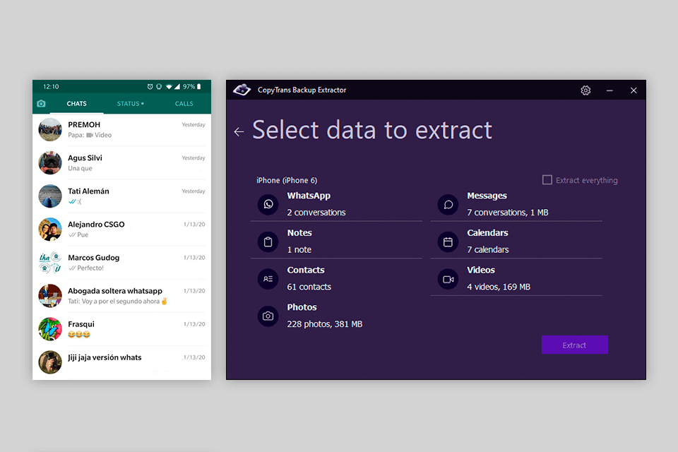 copytrans backup extractor messages restoring