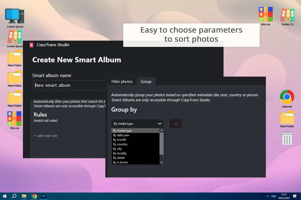 copytrans parameters to sort photos