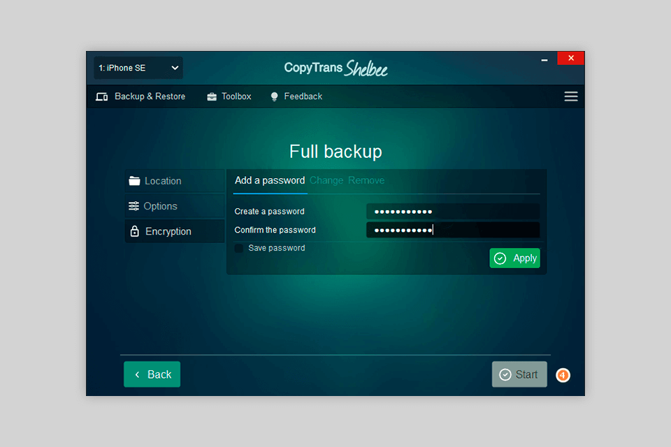 copytrans shelbee encryption feature