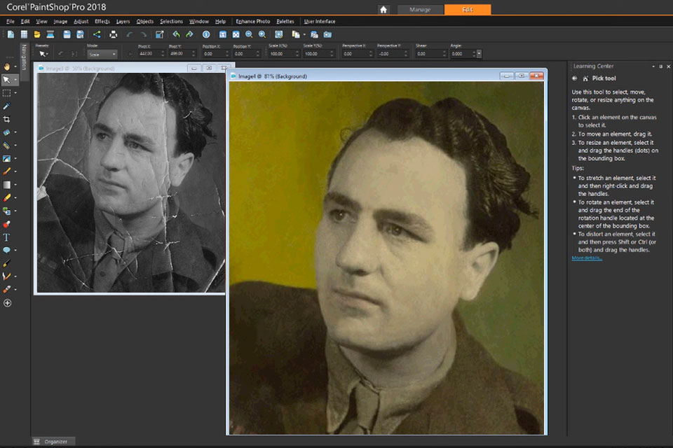 corel paintshop pro photo restoration software interface