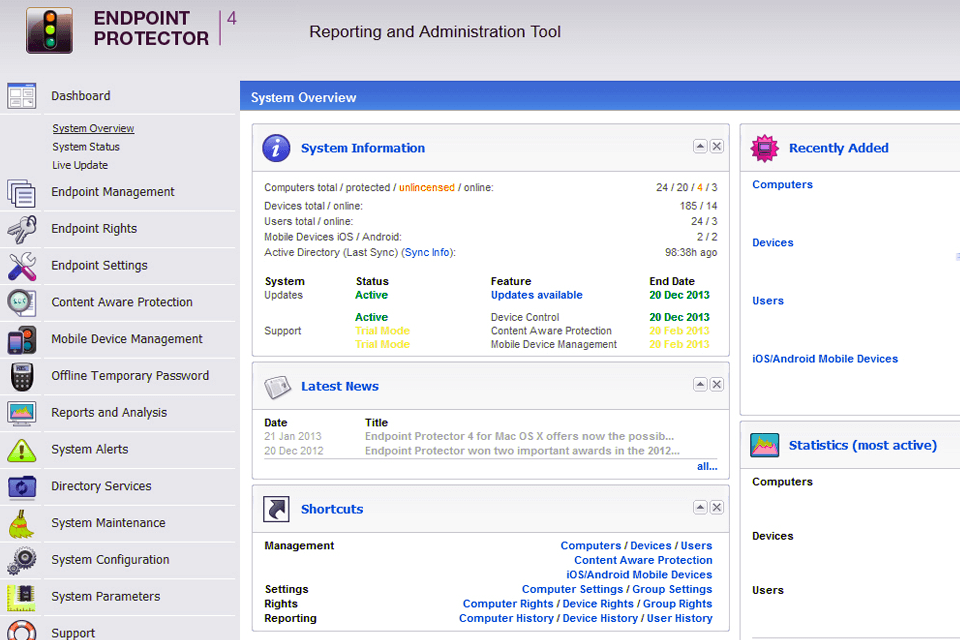 cososys endpoint protector data loss prevention software interface
