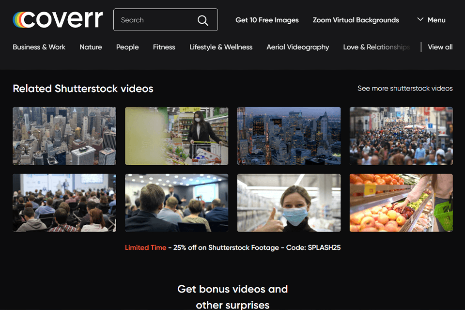 coverr stock video site interface