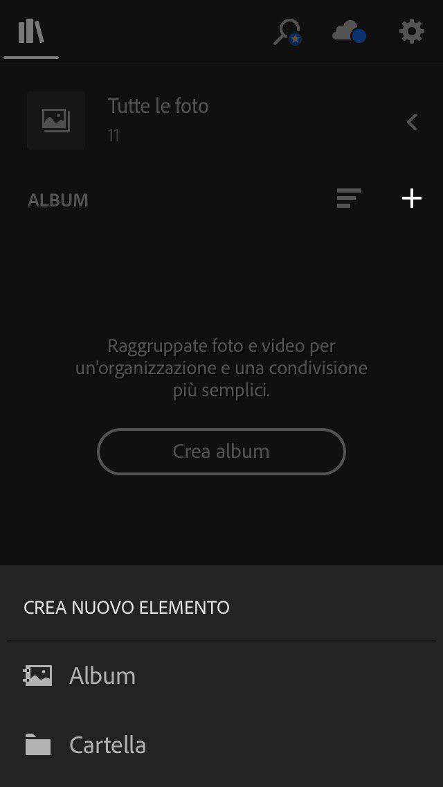 crea um album mobile ightroom versione