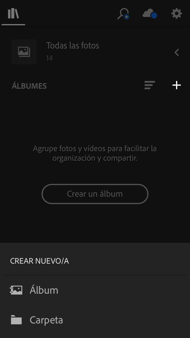 crear un álbum lightroom cc verisón móvil