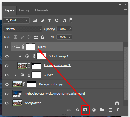 create a layer mask to turn day into night in photoshop
