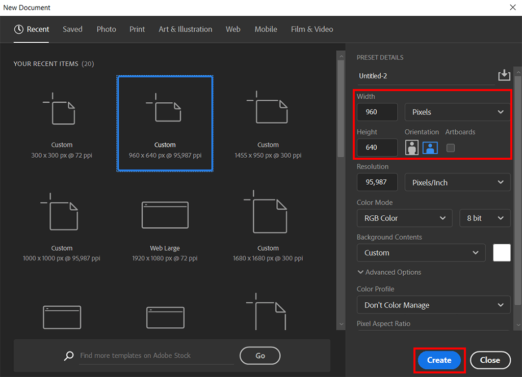 create a new file again to make pattern in photoshop