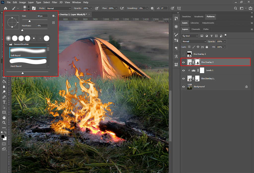 create correct shape to make fire in photoshop