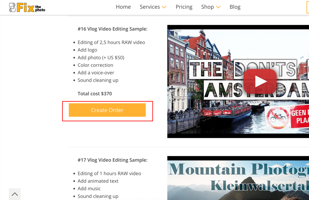 create order on fixthephoto