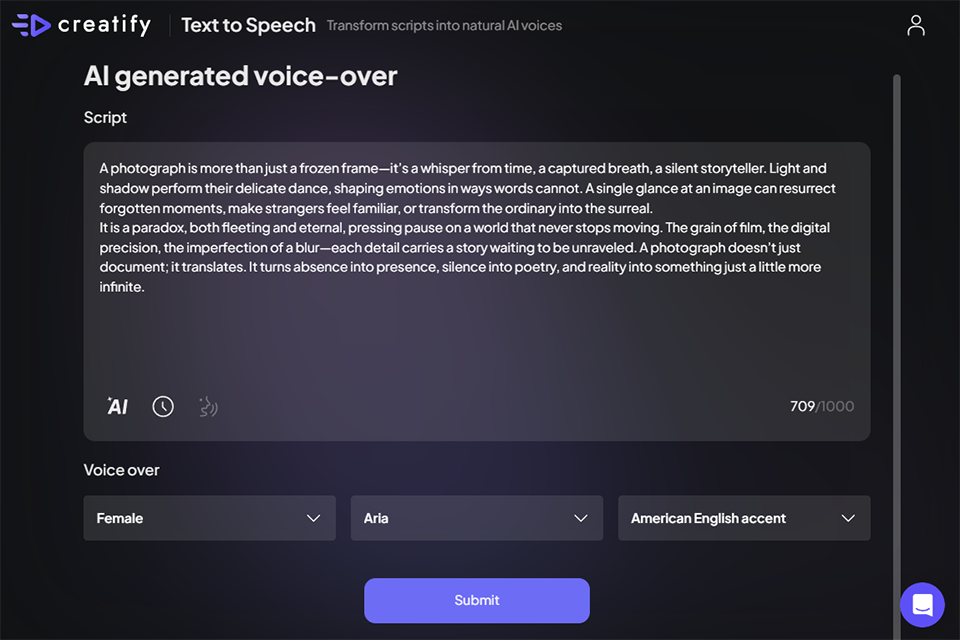 creatify ai text to speech converter