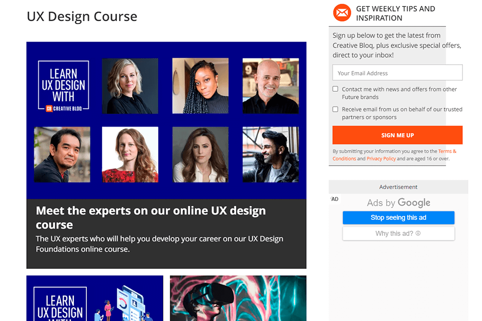 creative bloq web design blog interface