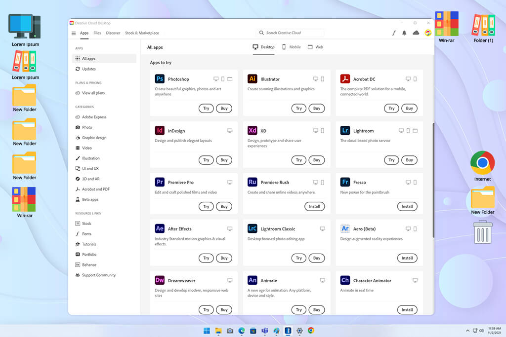adobe creative cloud interface