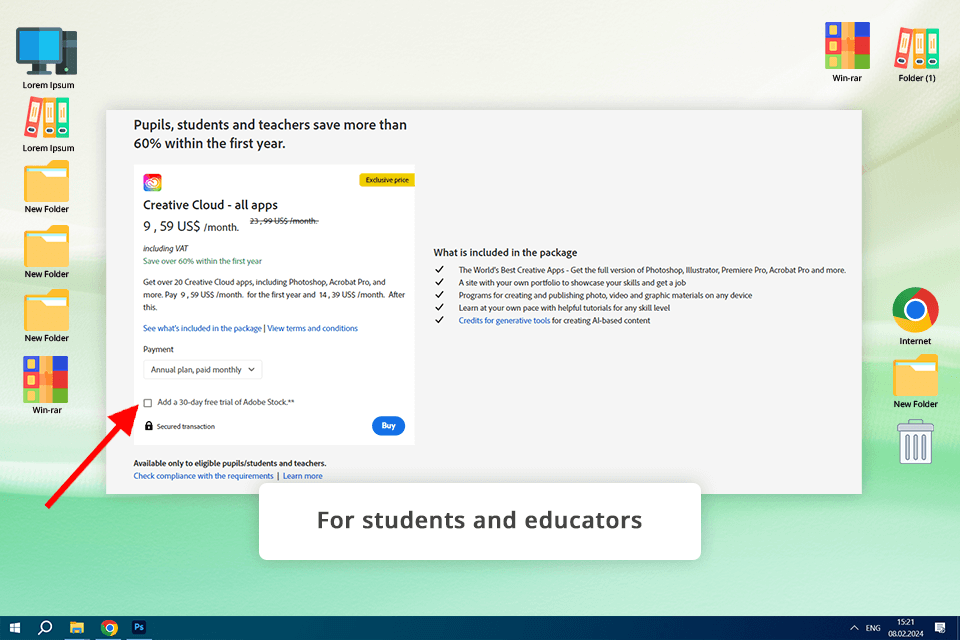 creative cloud all apps for students and teachers plan